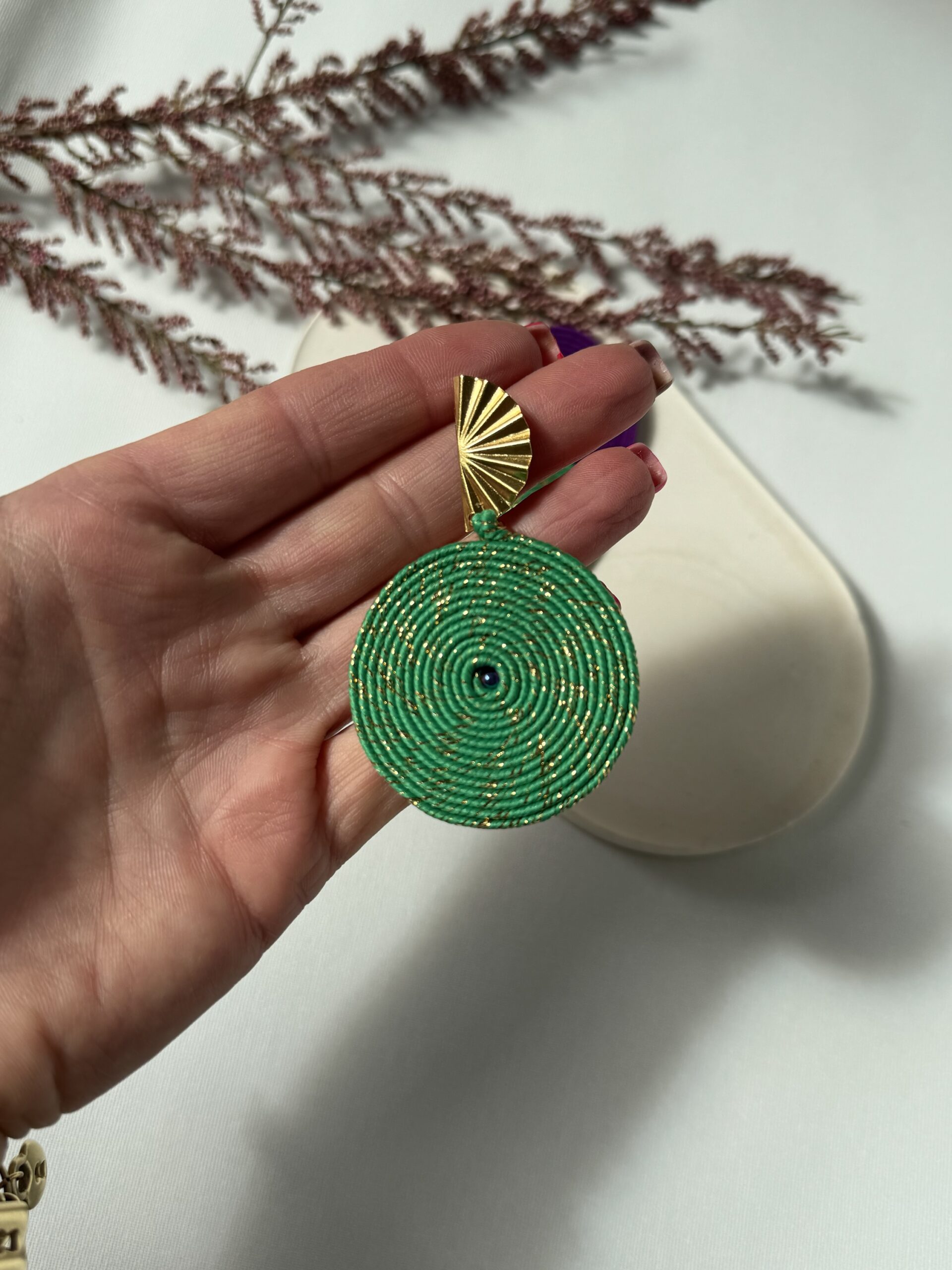 Kolczyki asymetryczne zieleń i fiolet - obrazek 2