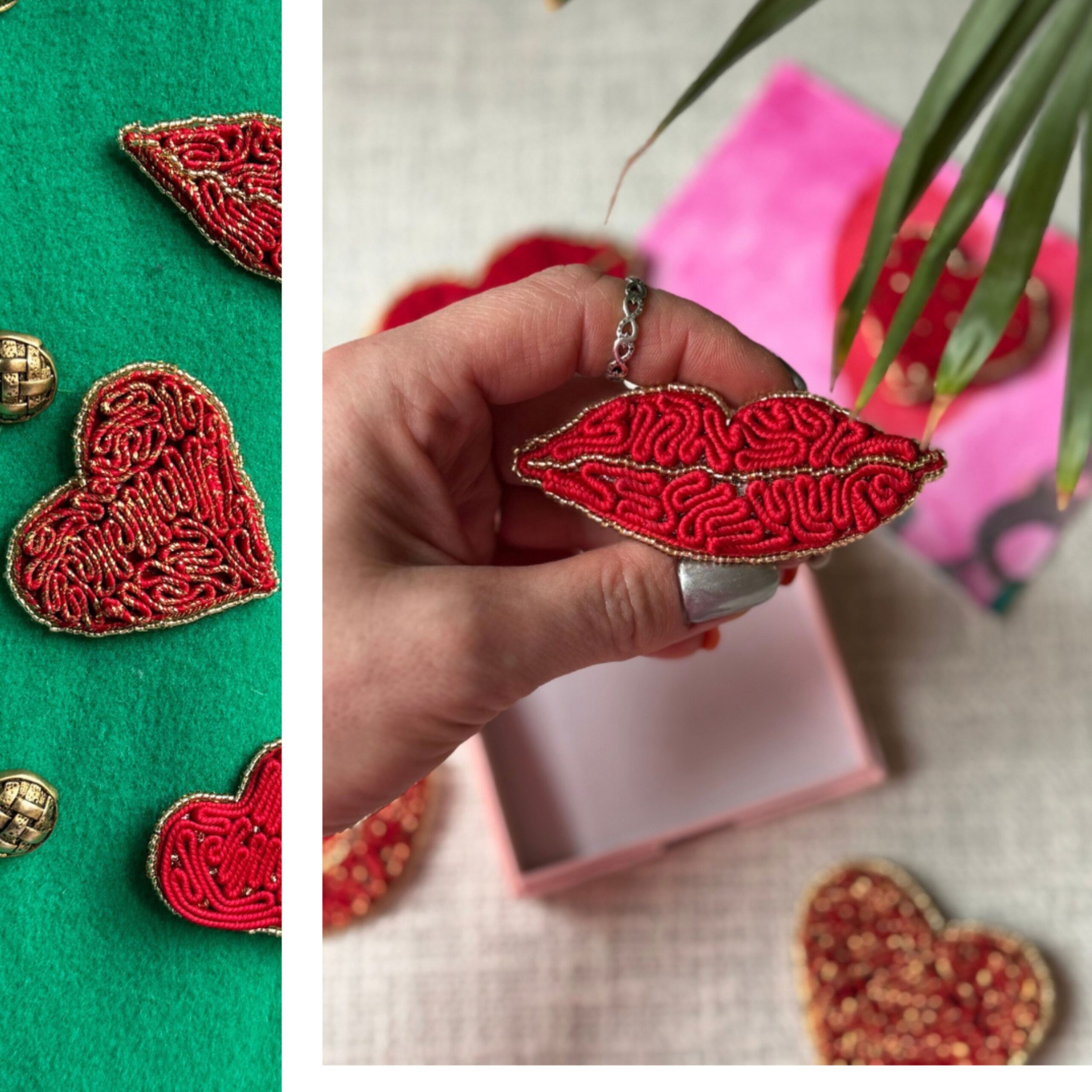 Broszka usta czerwono-złote podłużne - obrazek 4